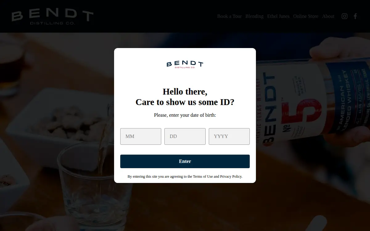 Homepage of Bendt Distilling LLC