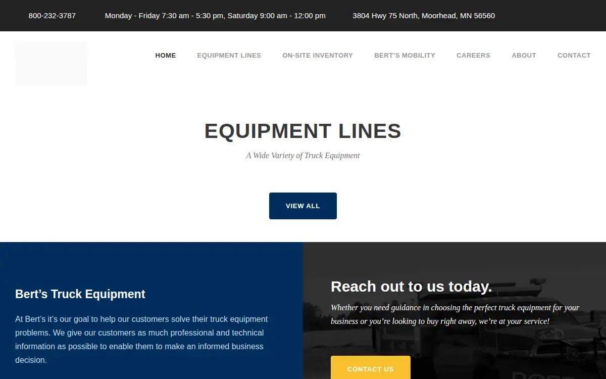 Homepage of Bert's Truck Equipment of Moorhead, INC