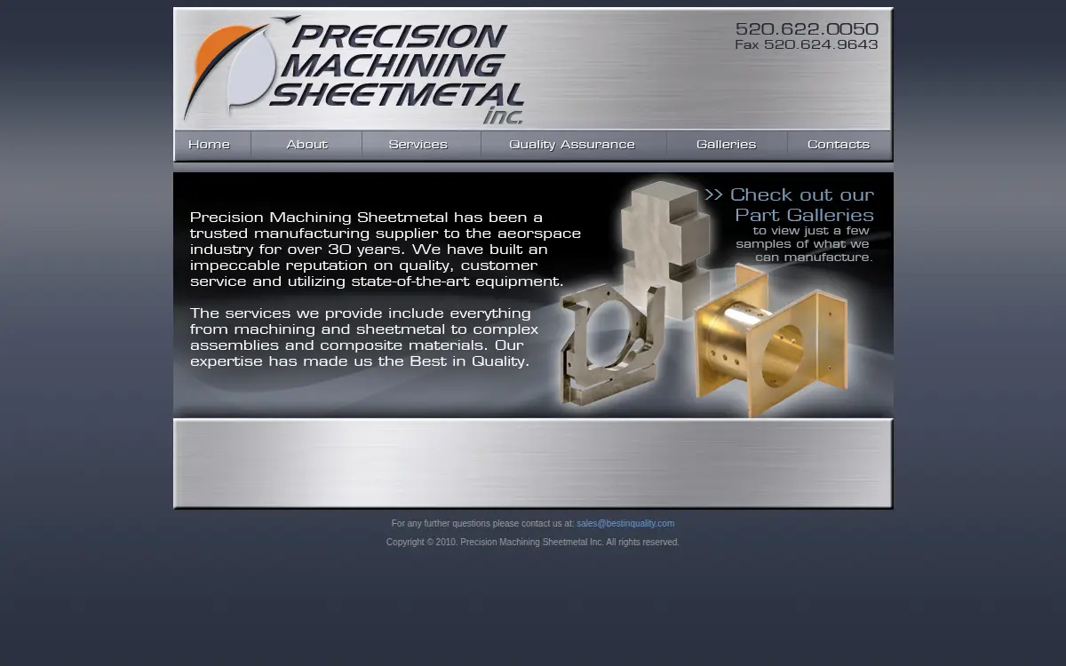 Homepage of Precision Machining Sheet Metal, INC