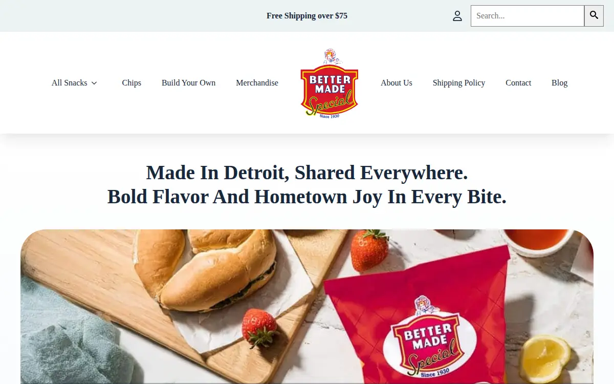 Homepage of Better Made Snack Foods Incorporated