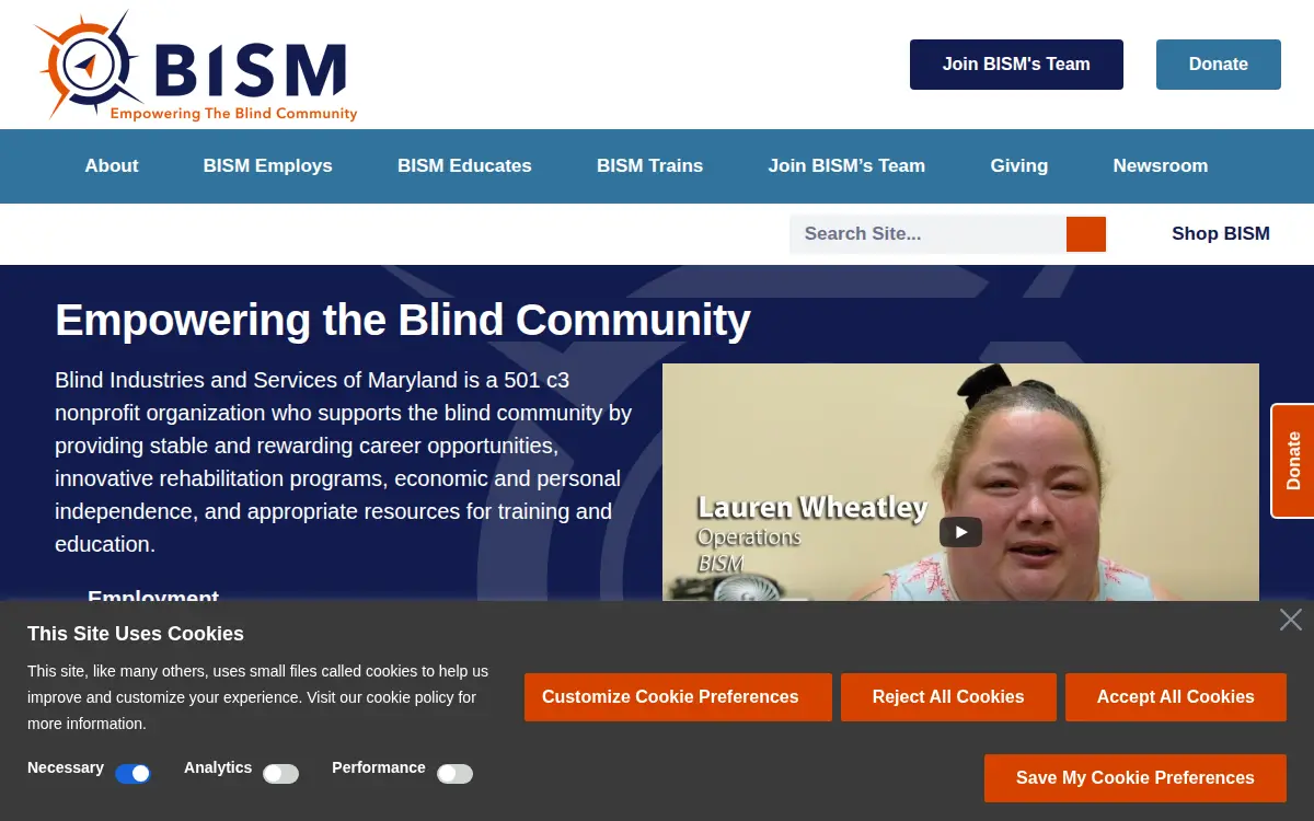 Homepage of Blind Industries and Services of Maryland