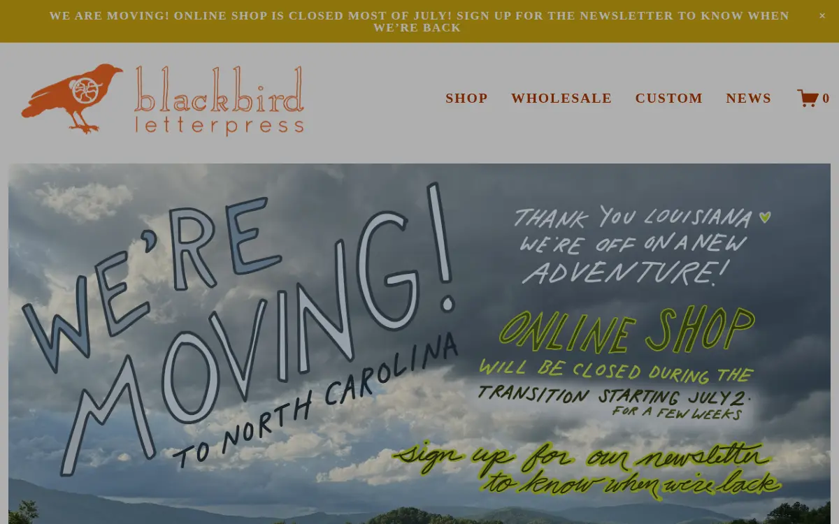 Homepage of Blackbird Letterpress, LLC