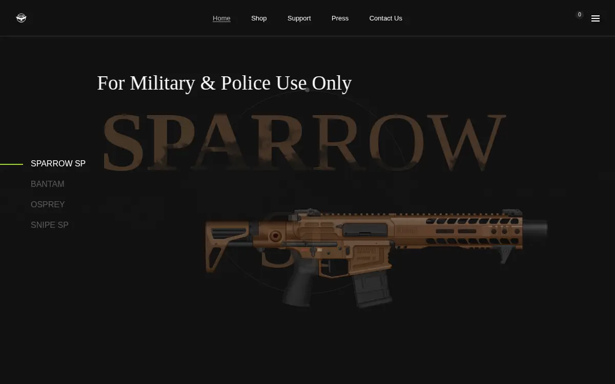 Homepage of Blackbird Armament, LLC