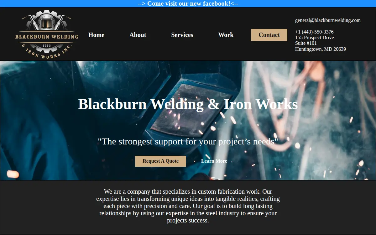 Homepage of Blackburn Welding & Iron Works, INC.