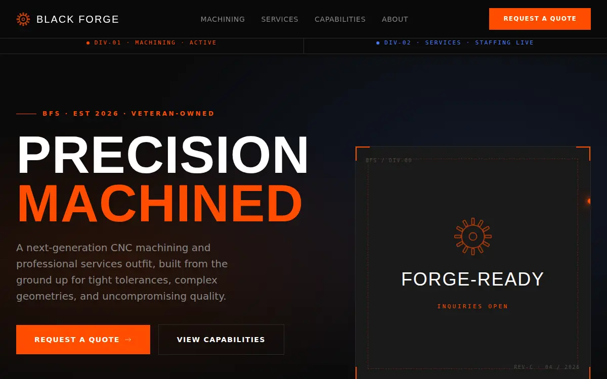 Homepage of Black Forge Systems LLC