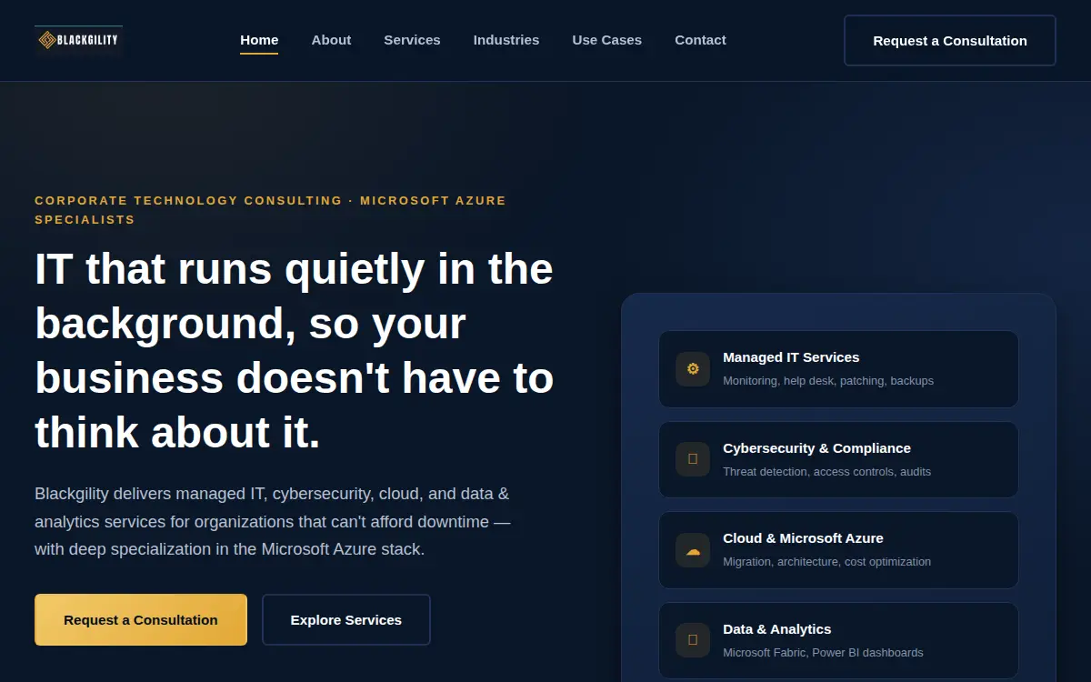 Homepage of Blackgility Limited Liability CO