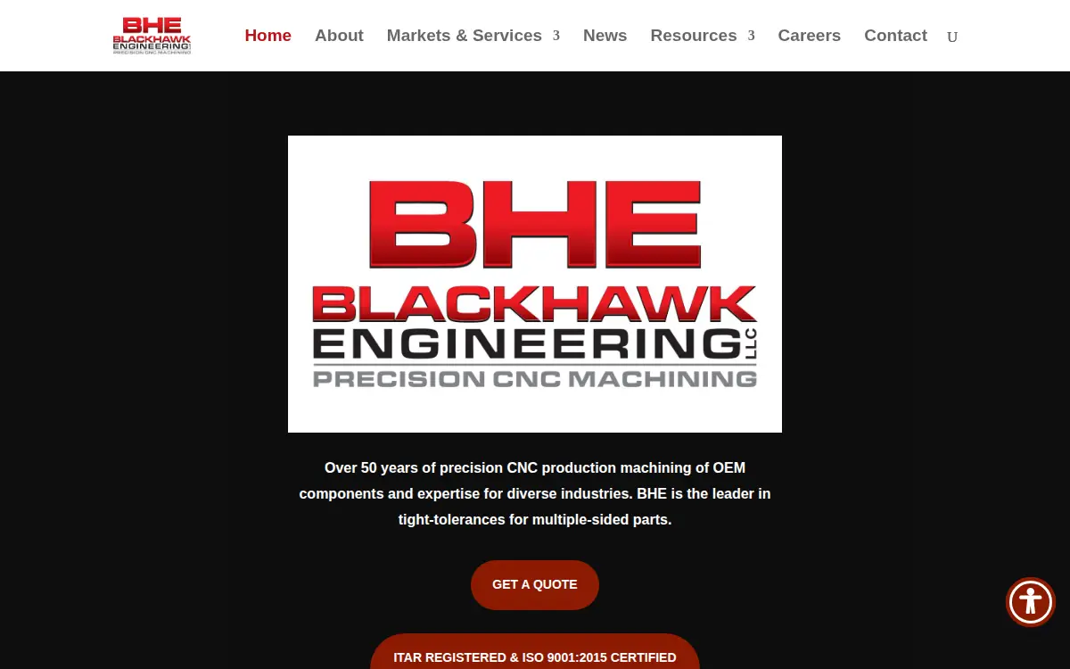 Homepage of Blackhawk Engineering LLC