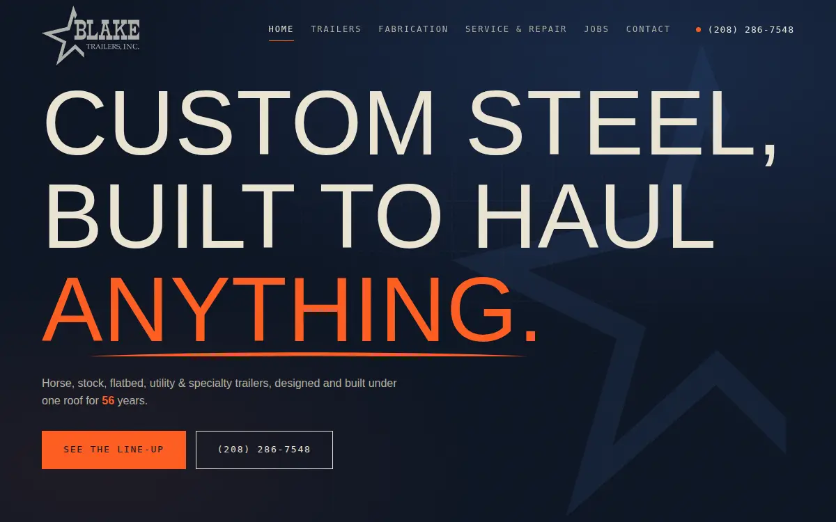 Homepage of Blake Trailers INC