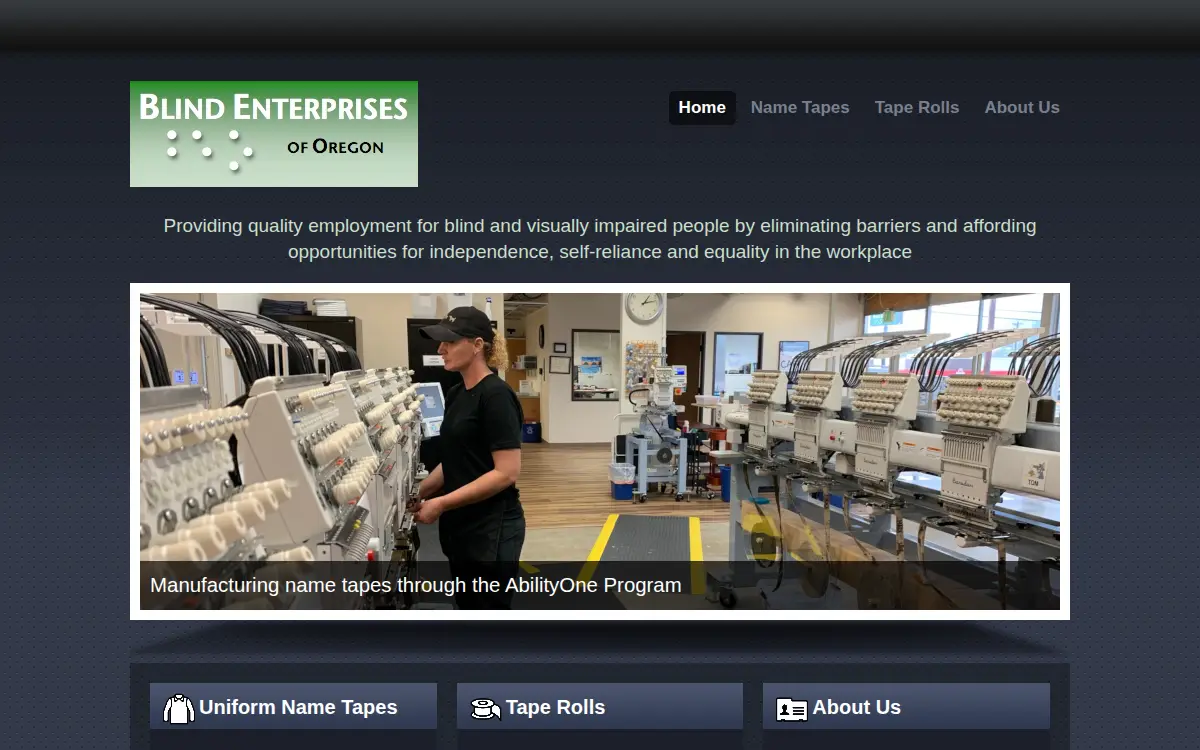 Homepage of Blind Enterprises of Oregon