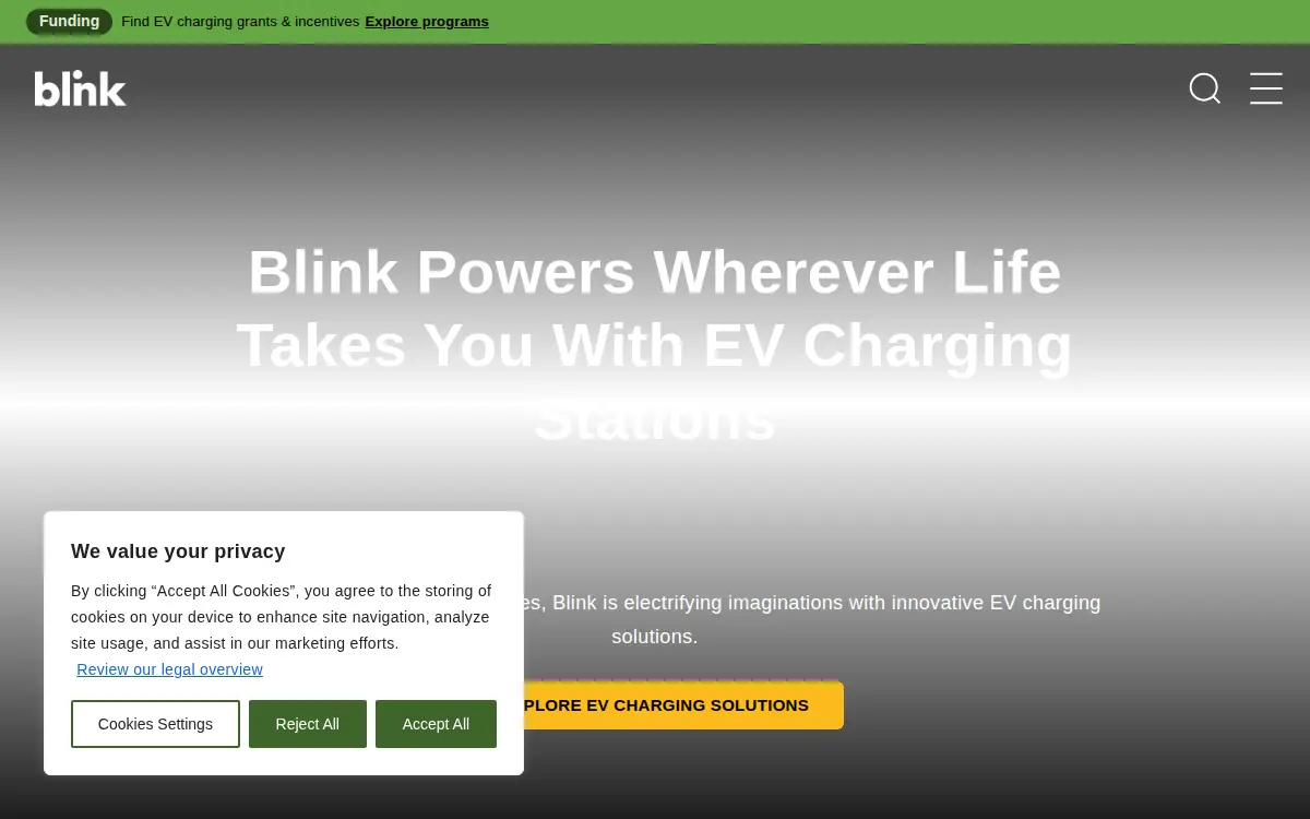 Homepage of Blink Charging CO.