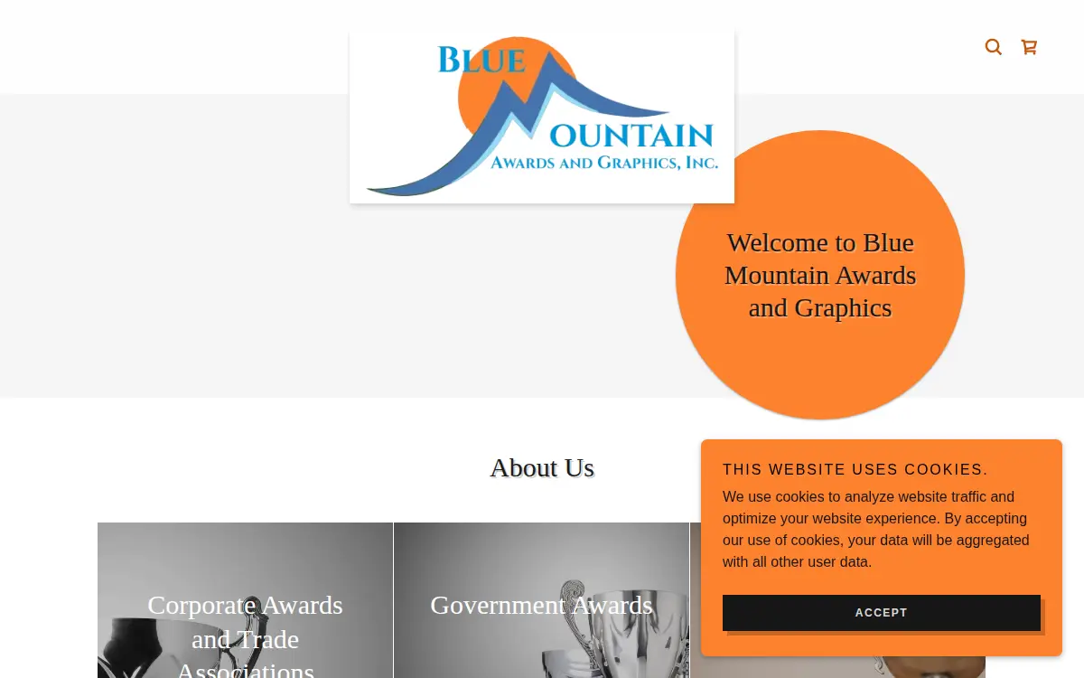 Homepage of Blue Mountain Awards and Graphics, INC.