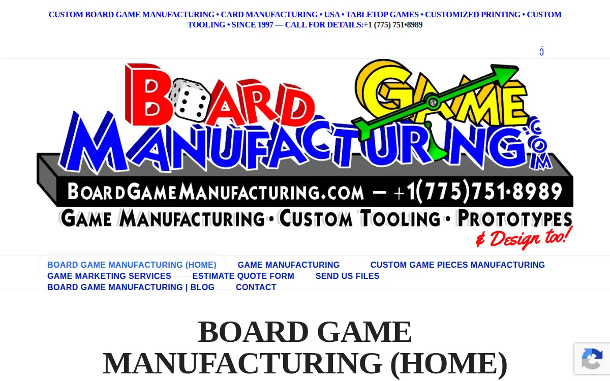 Homepage of Board Game Manufacturing, LLC