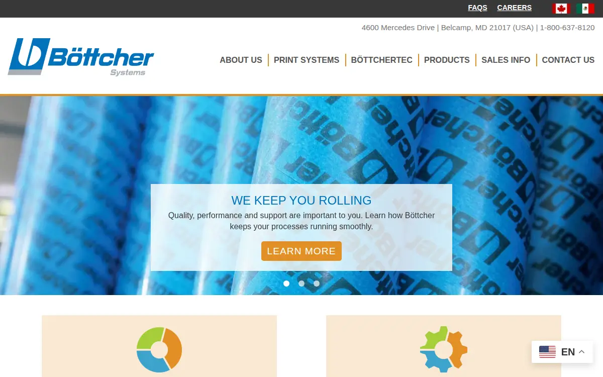 Homepage of Bottcher America Corporation