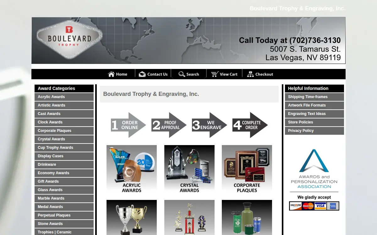 Homepage of Boulevard Trophy and Engraving