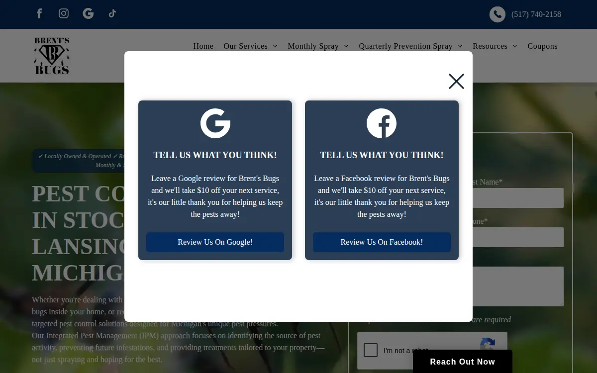 Homepage of Brents Bugs LLC