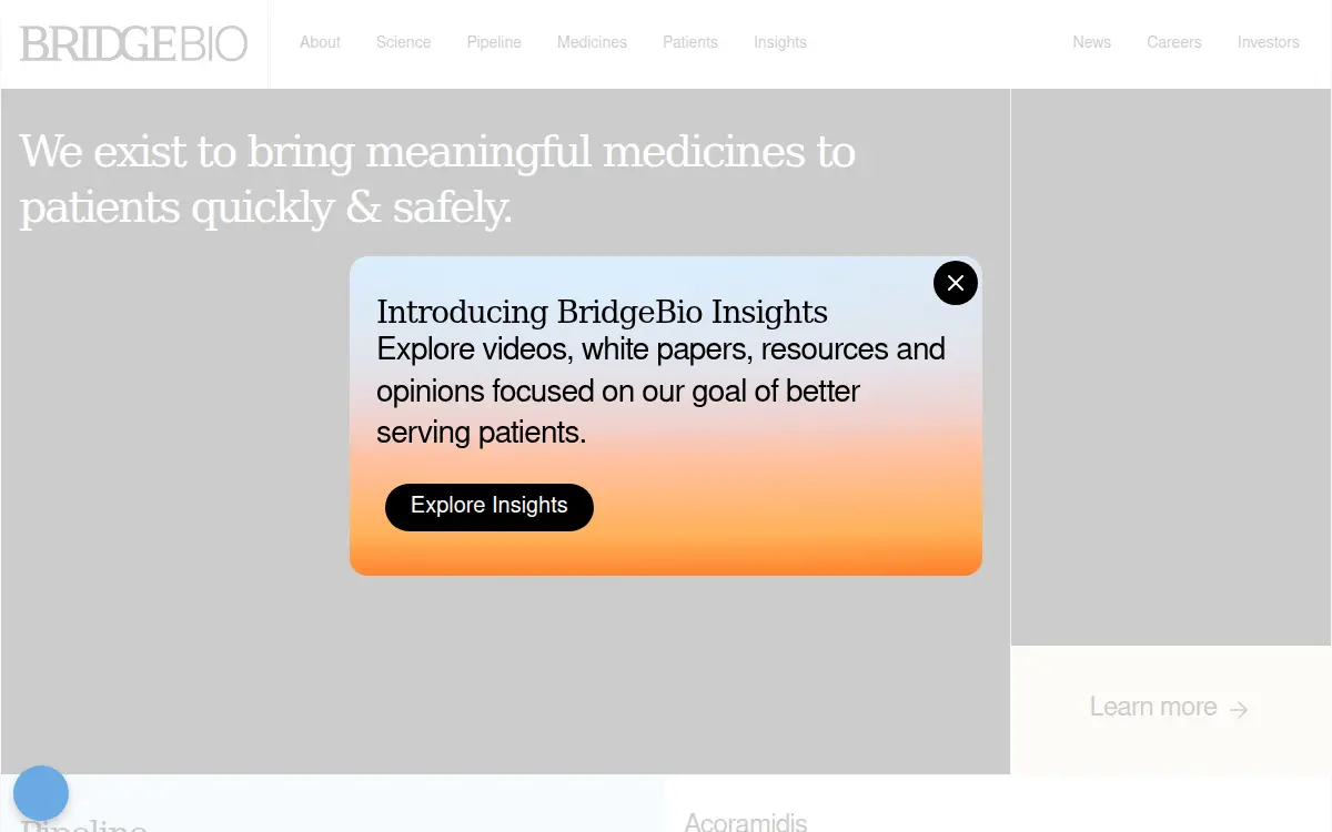 Homepage of Bridgebio Pharma, INC.