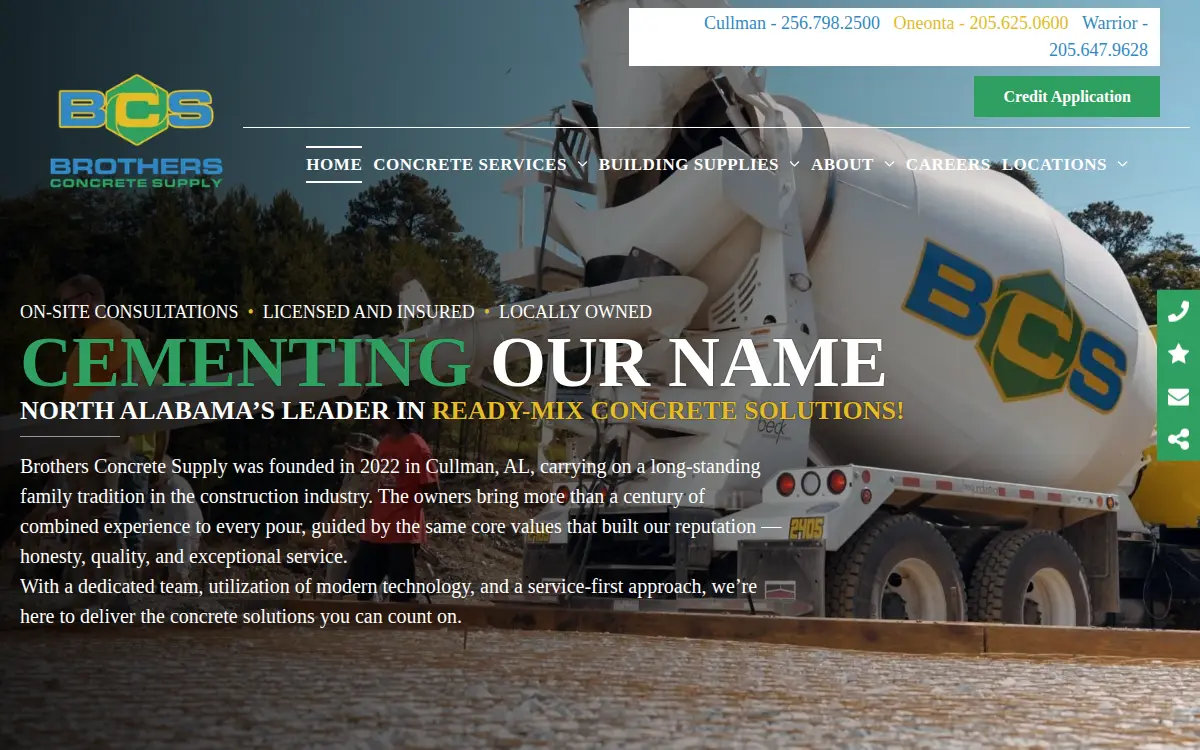 Homepage of Brothers Concrete Supply LLC