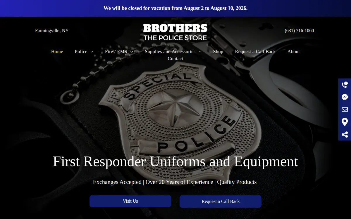 Homepage of Brother's, the Police Store, INC.