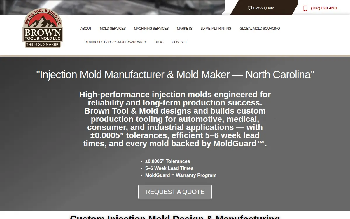Homepage of Brown Tool & Mold, LLC