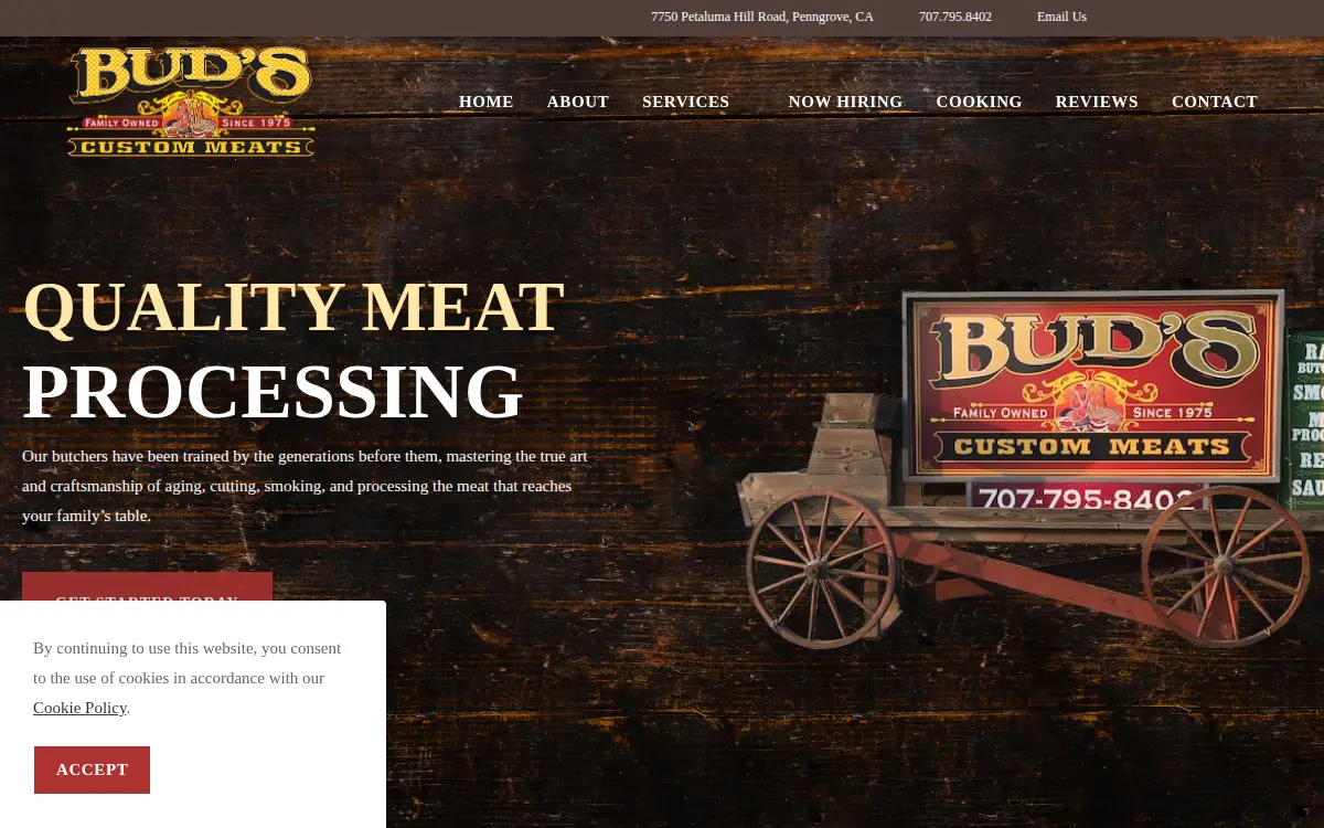 Homepage of Bud's Custom Meats, INC.