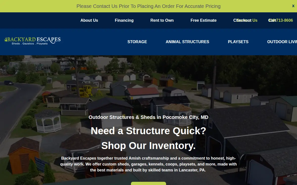 Homepage of Backyard Escapes, LLC