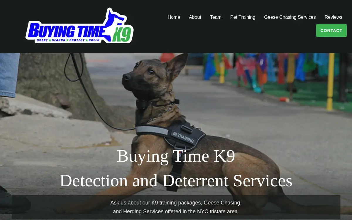 Homepage of Buying Time K9 LLC