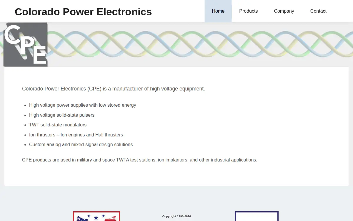 Homepage of Colorado Power Electronics, INC.