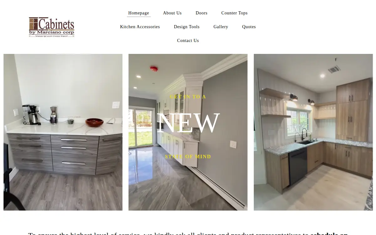 Homepage of Cabinets By Marciano Corporation