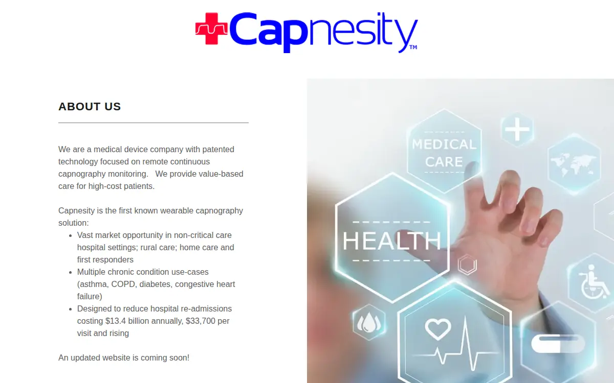 Homepage of Capnesity, INC