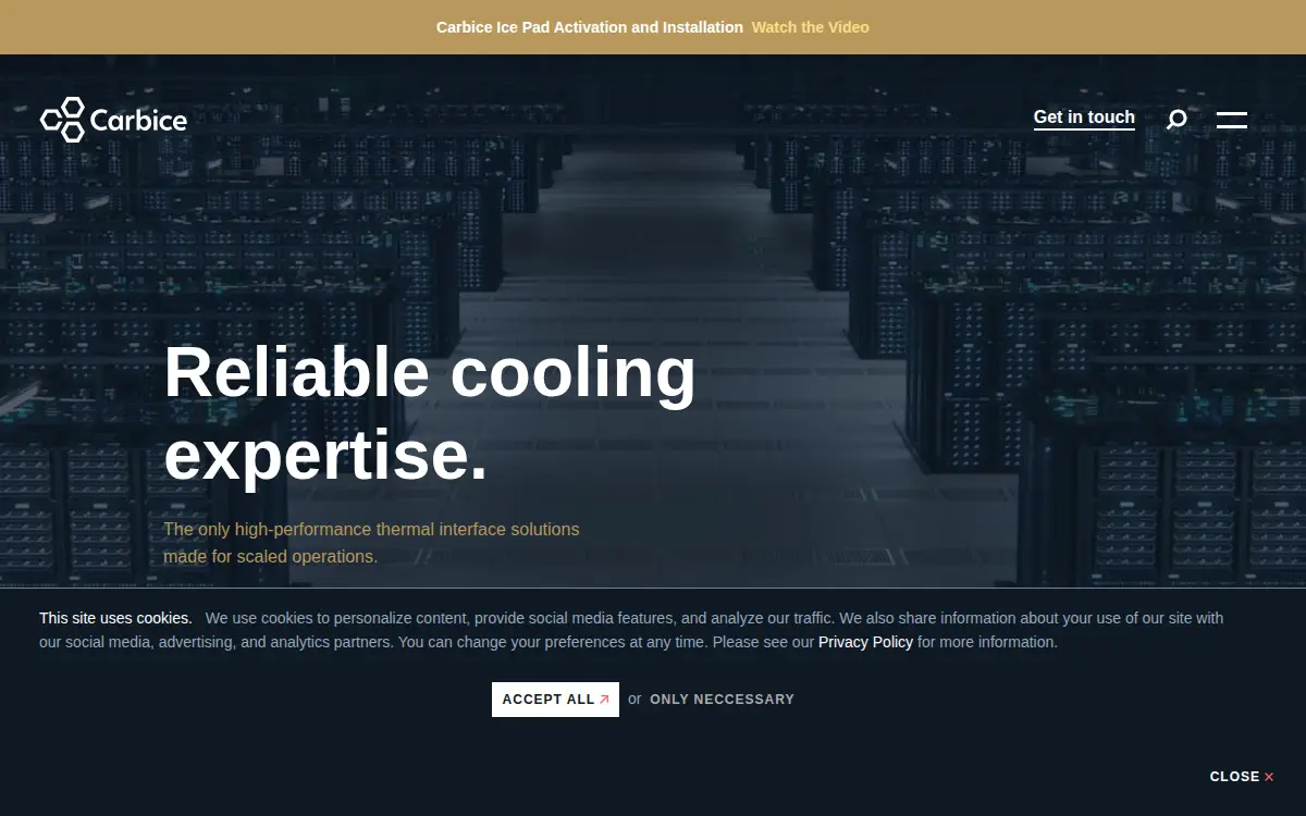 Homepage of Carbice Corporation