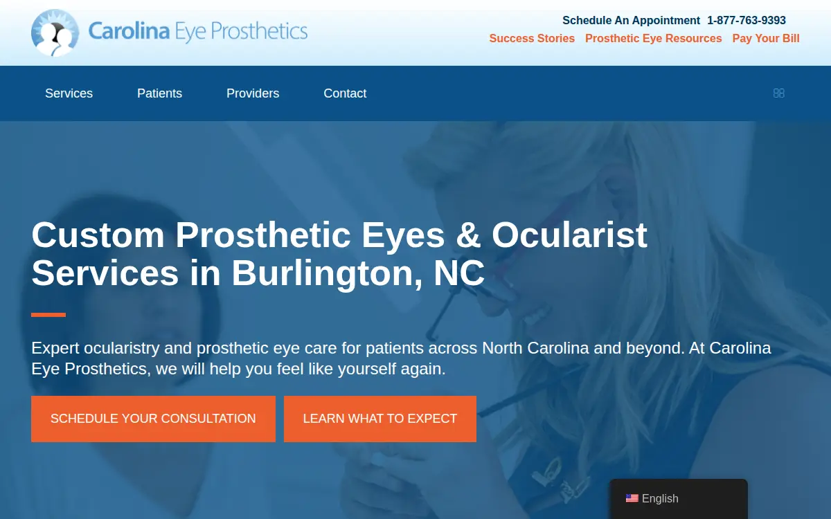 Homepage of Carolina Eye Prosthetics Incorporated