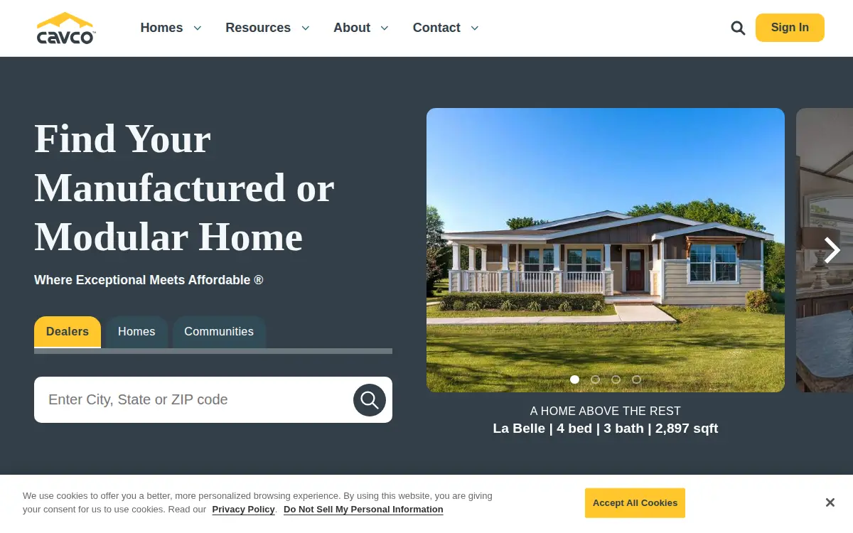 Homepage of Cavco Manufacturing, LLC