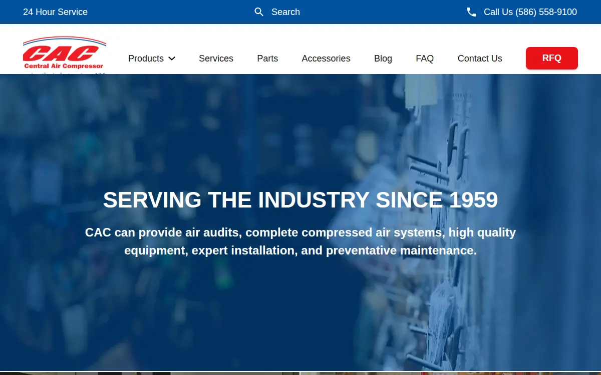 Homepage of Central Air Compressor Company