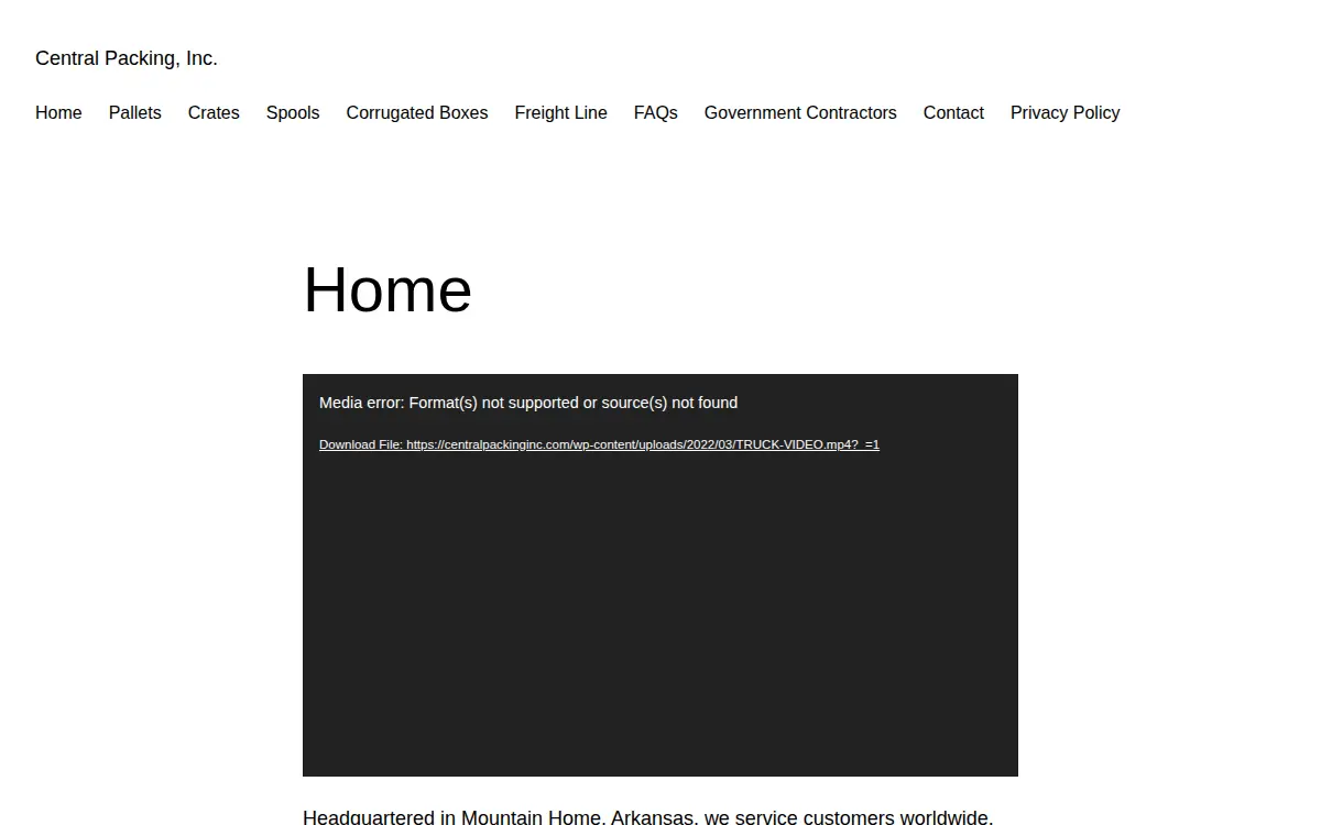Homepage of Central Packing of Arkansas, INC.