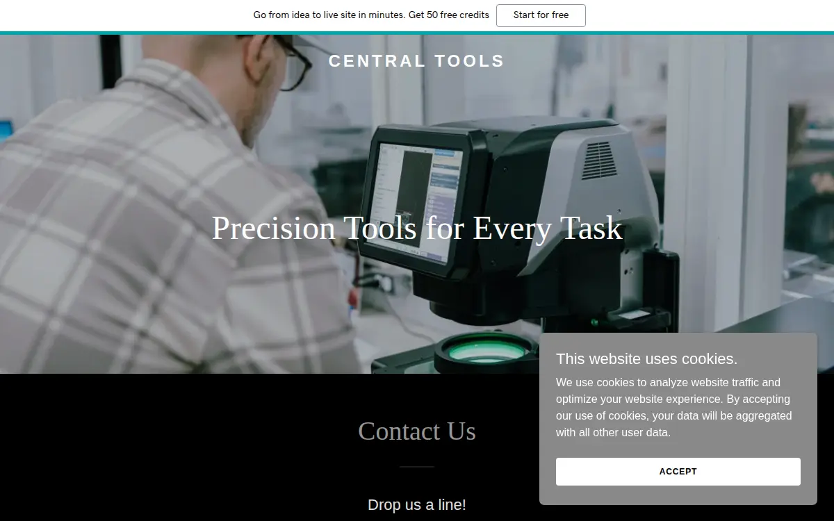 Homepage of Central Tools Company