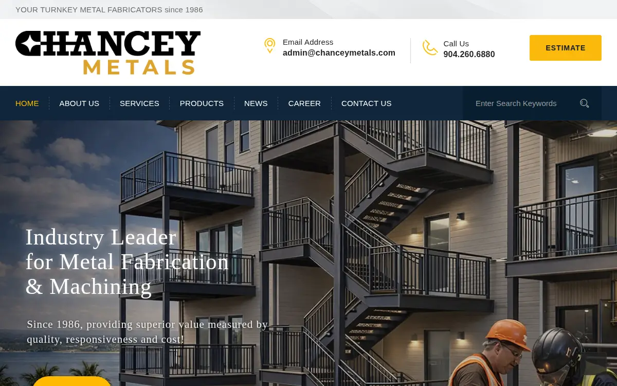Homepage of Chancey Metals, LLC