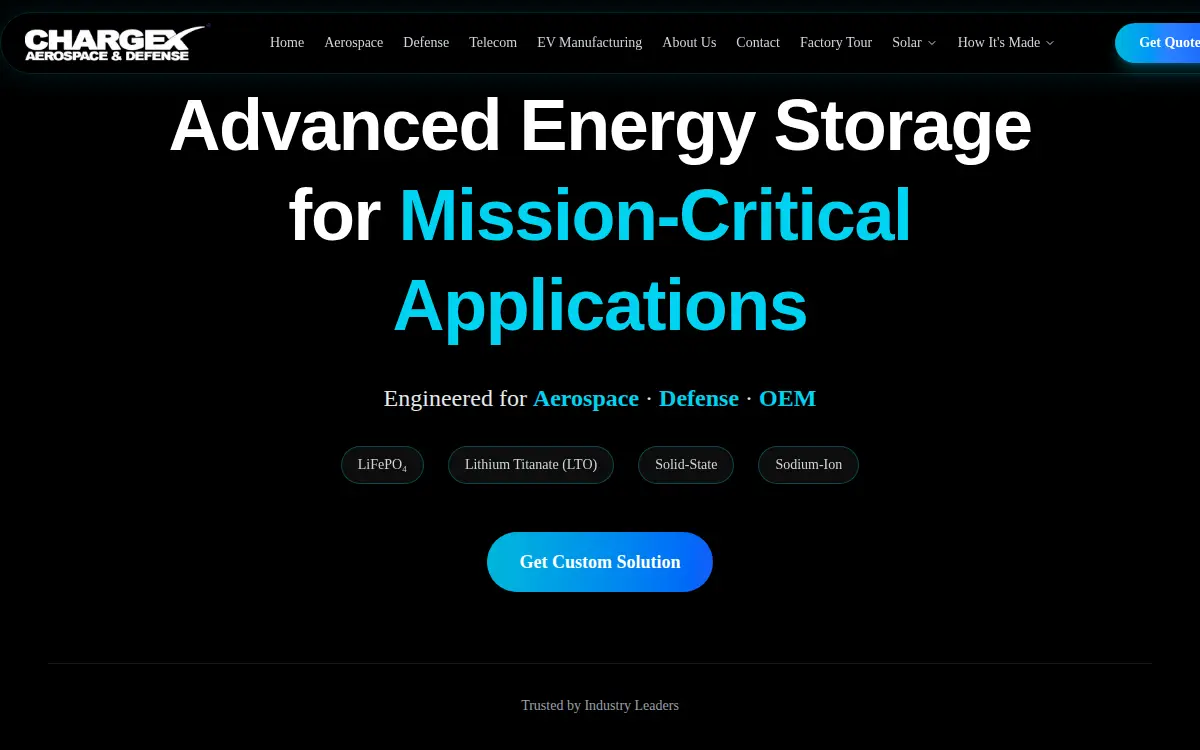 Homepage of Chargex Aerospace LLC