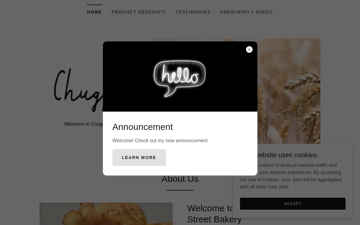 Homepage of Chugga's Main Street Bakery, LLC