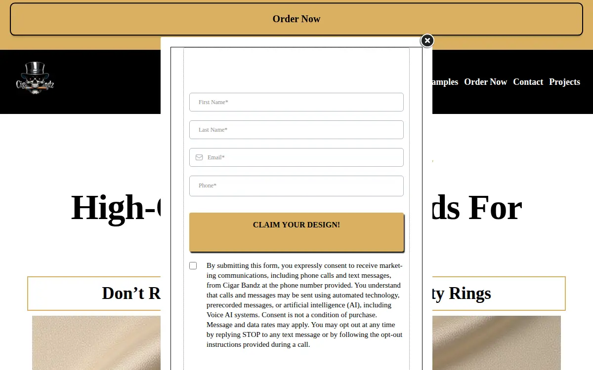 Homepage of Cigar Bandz LLC