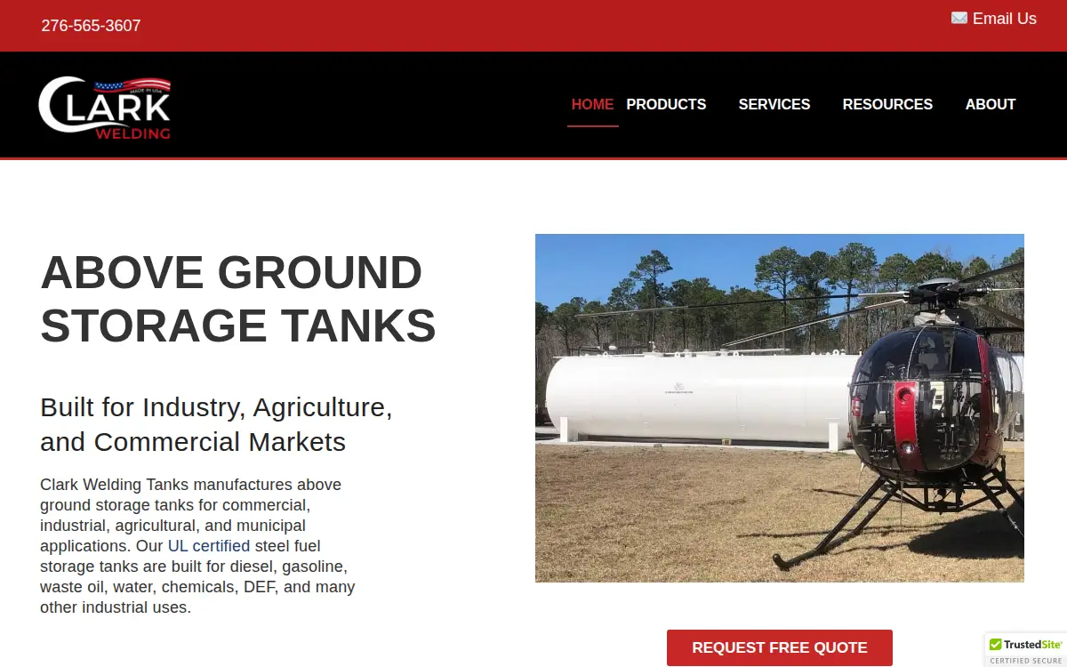 Homepage of Clark Welding Tanks LLC