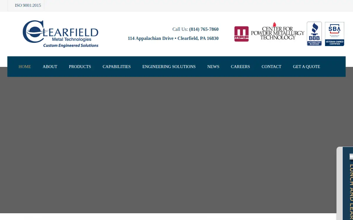 Homepage of Clearfield Metal Technologies INC