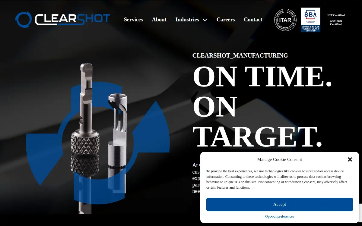 Homepage of Clearshot Manufacturing LLC