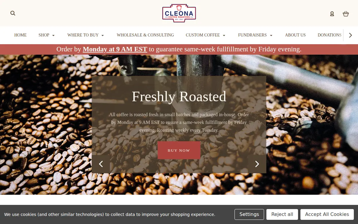 Homepage of Cleona Coffee Roasters LLC
