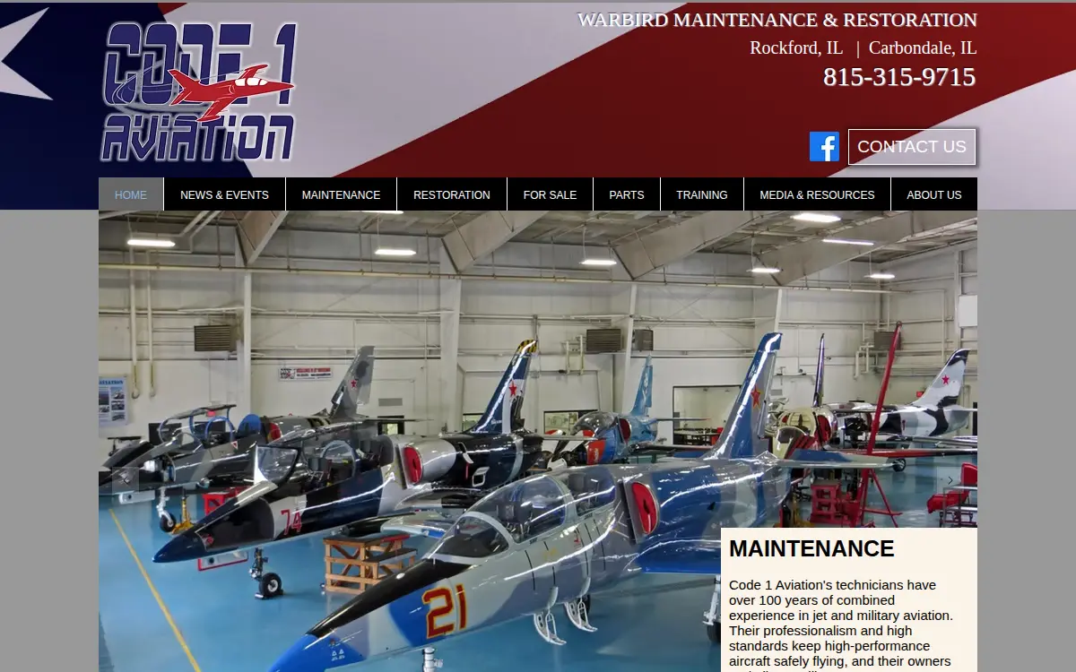 Homepage of Code 1 Aviation LLC