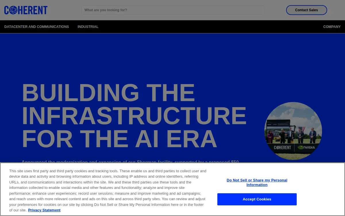 Homepage of Coherent INC