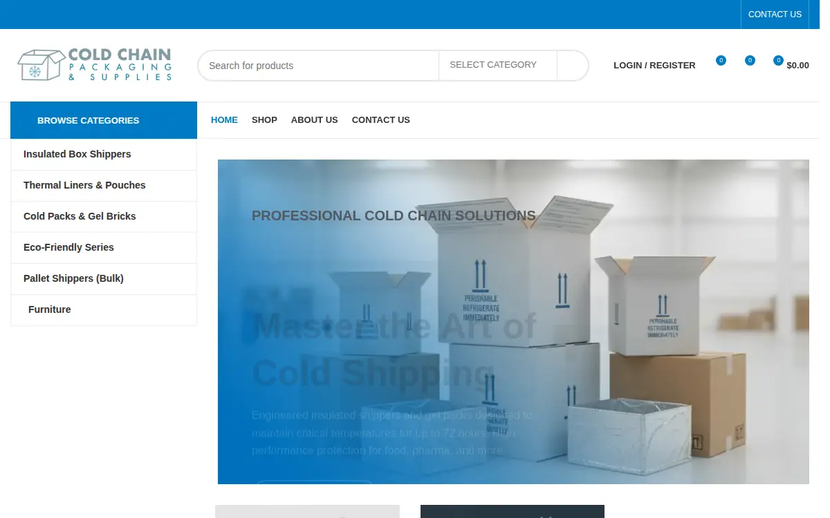 Homepage of Cold Chain Packaging and Supplies LLC