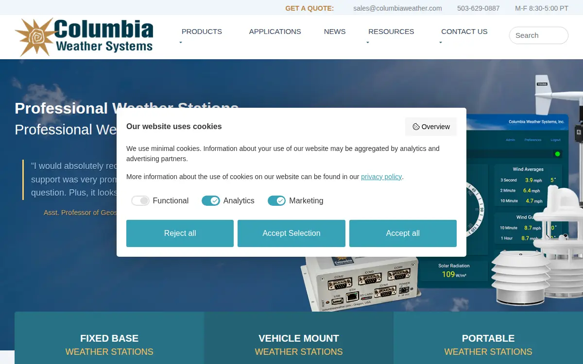 Homepage of Columbia Weather Systems, INC