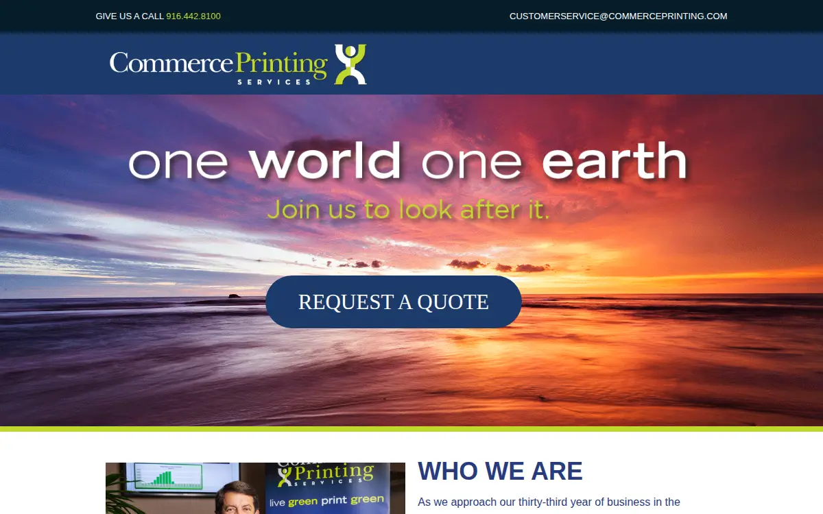 Homepage of Commerce Printing Services