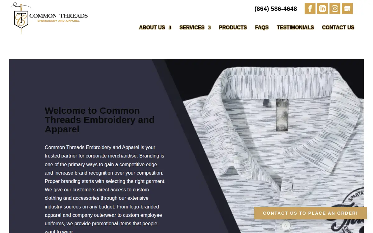 Homepage of Common Threads Embroidery and Apparel INC.