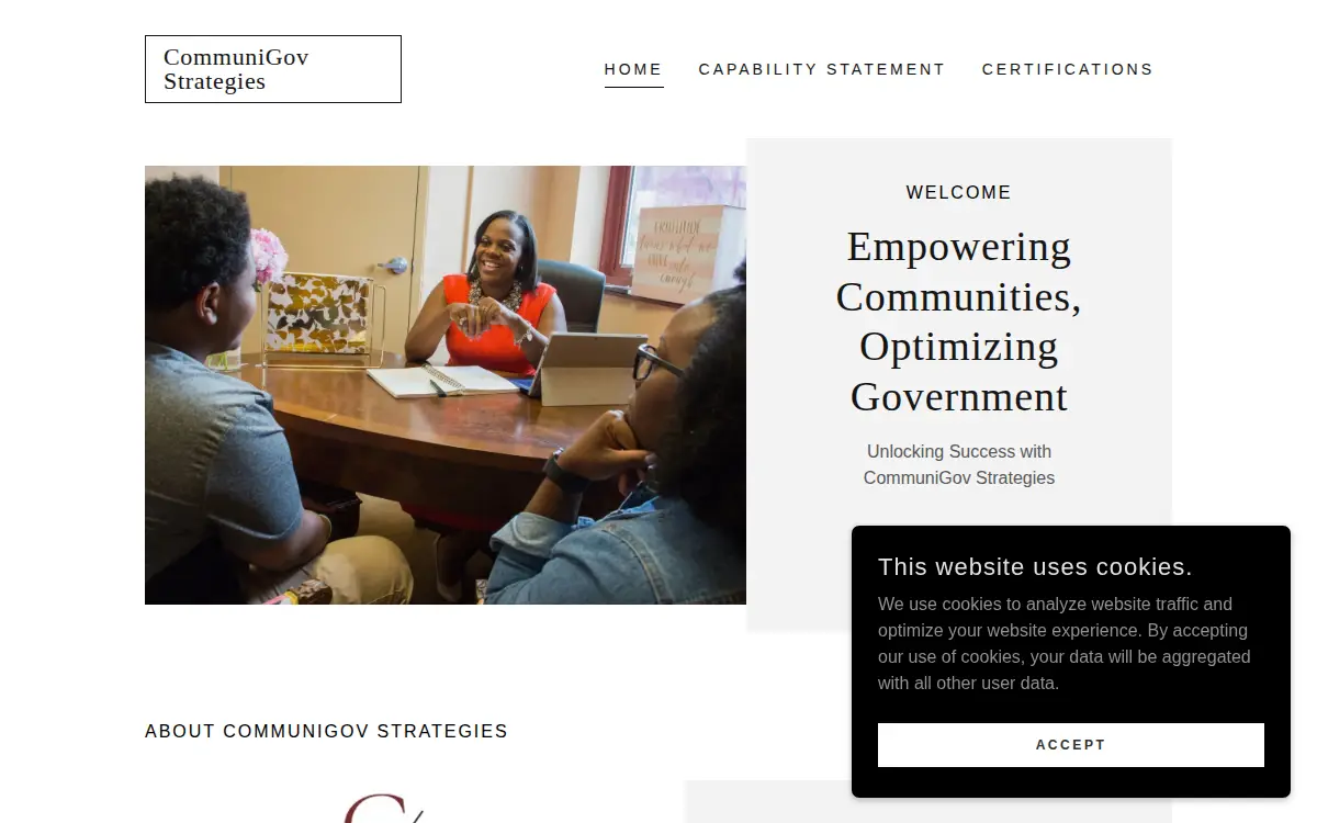 Homepage of Communigov Strategies CO.
